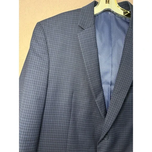 Original Penguin Blazer Men 44 R Blue Plaid Wool Blend Two Button Jacket Classic
